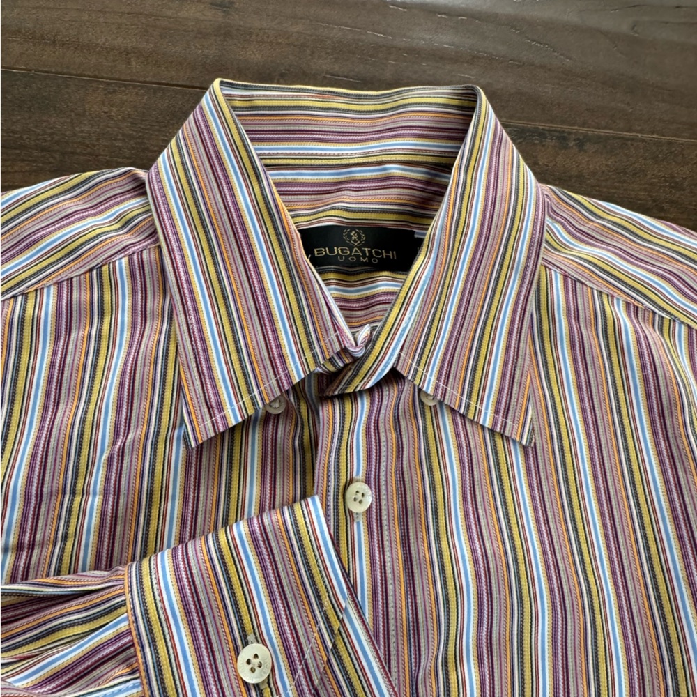 Bugatchi Uomo Striped  Button Front  Shirt Men's Size L